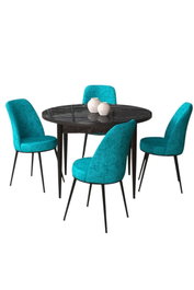 Hanah Home Juego de Mesa y Sillas de Comedor 5 Piezas Negro Mármol Turquesa